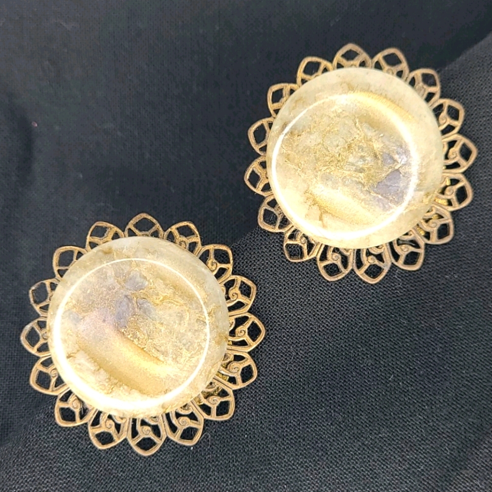 Vintage Marble&Metal Clip-on Earrings